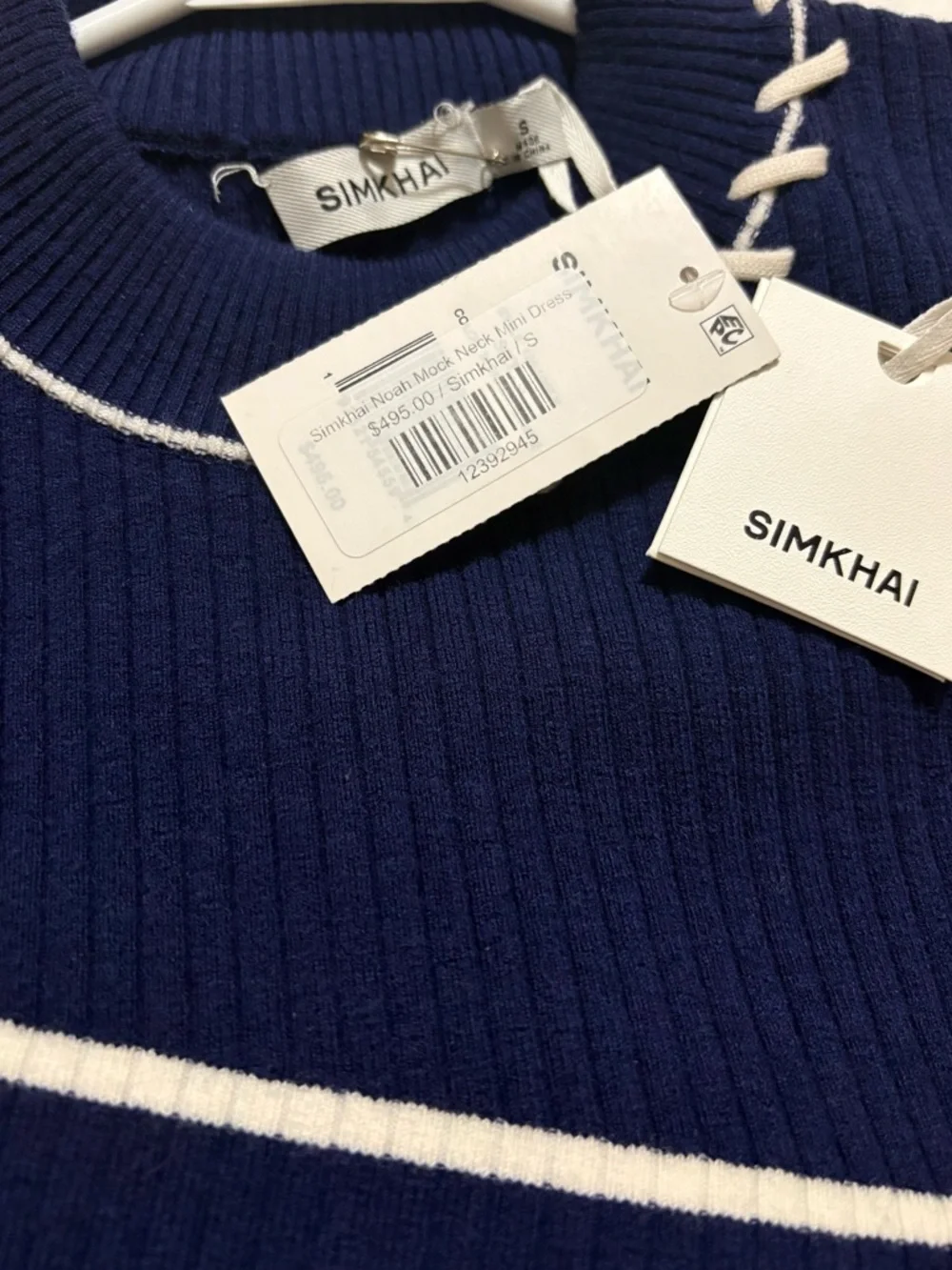 Simkhai Noah Mock Neck Mini Sweater Dress in Midnight Stripe Sz Small